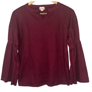 baea Women's Large Split Neck Bell Sleeve Waffle Knit Top Red - Sz L